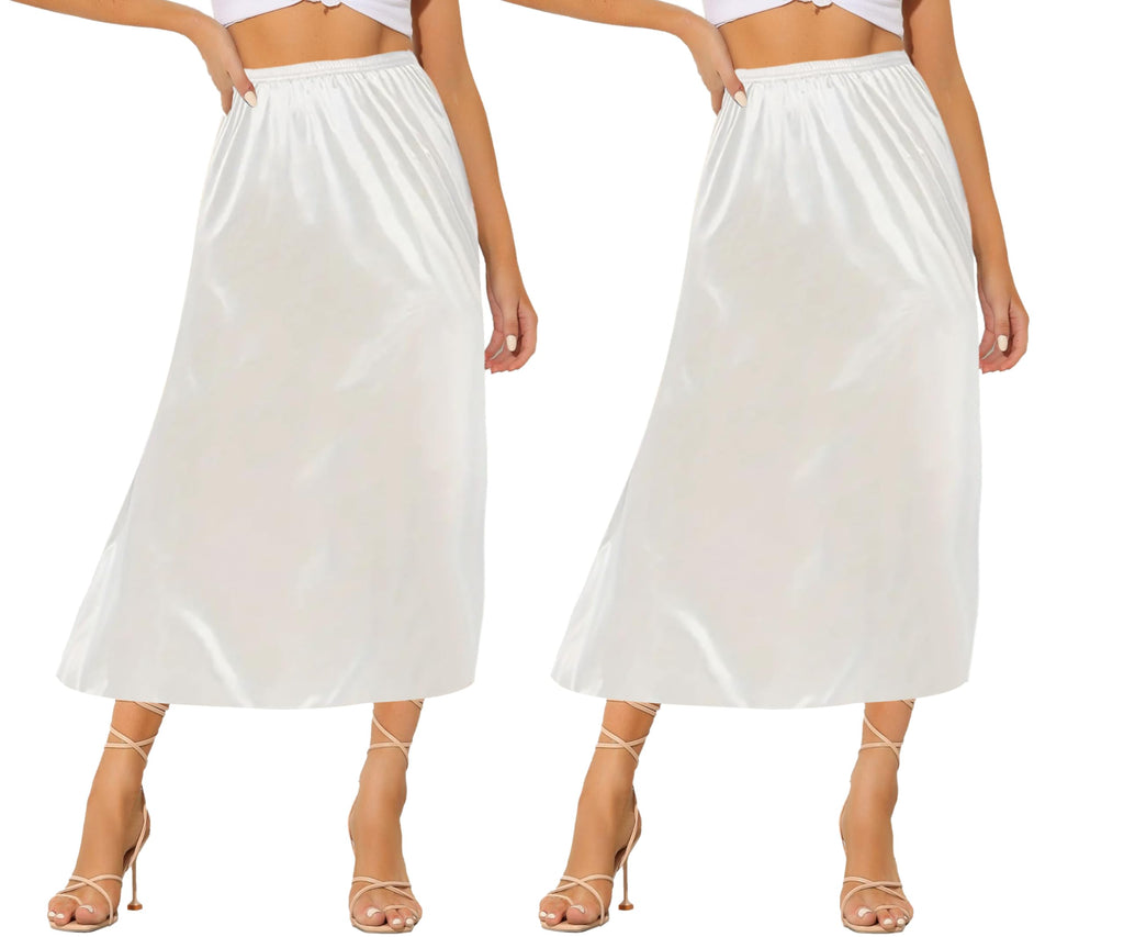 Ellames Women's 2 Pieces Half Slips for Under Dresses Satin Long Underskirt Half Slip Shirt Skirt Extender