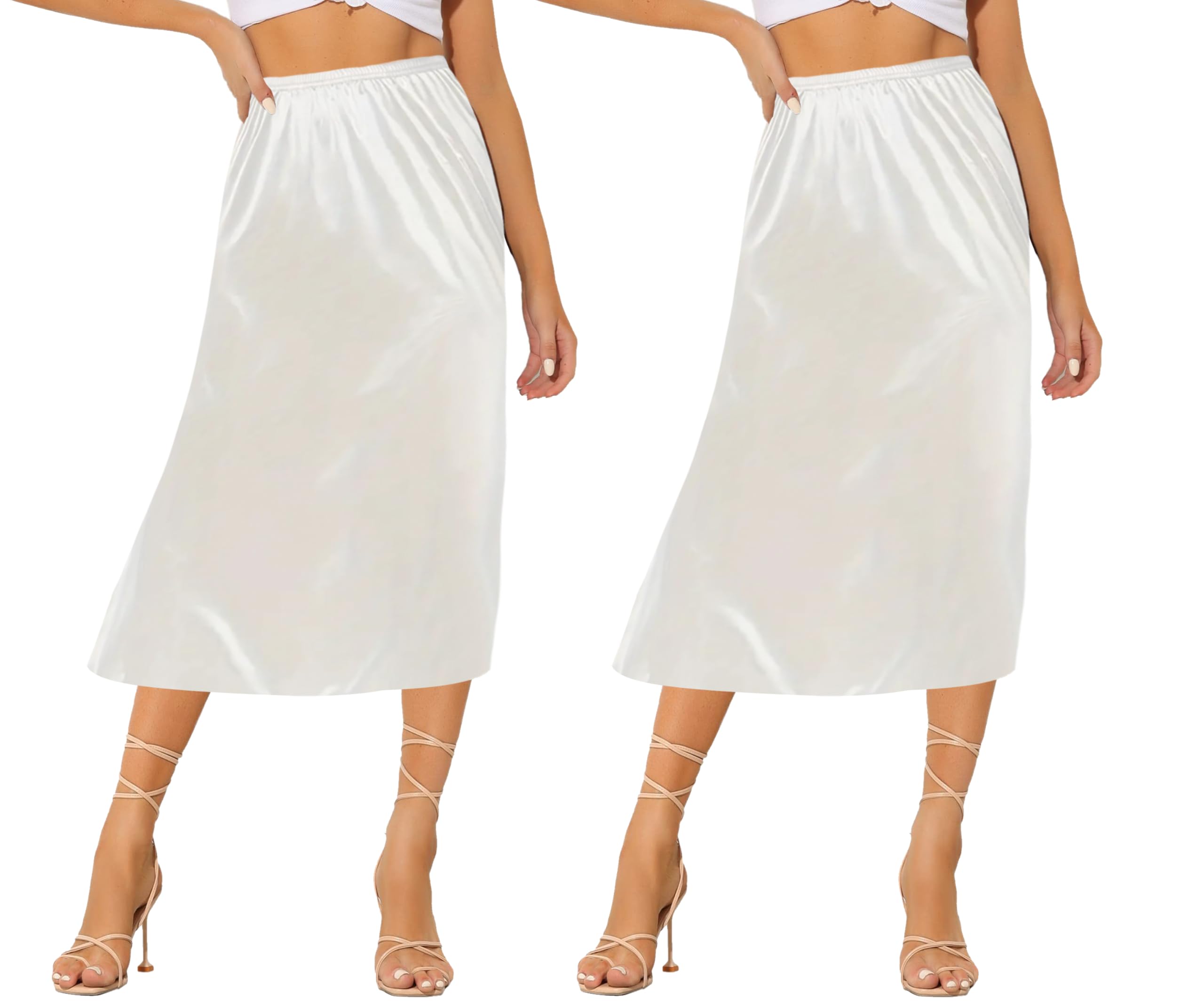 Ellames Women's 2 Pieces Half Slips for Under Dresses Satin Long Underskirt Half Slip Shirt Skirt Extender