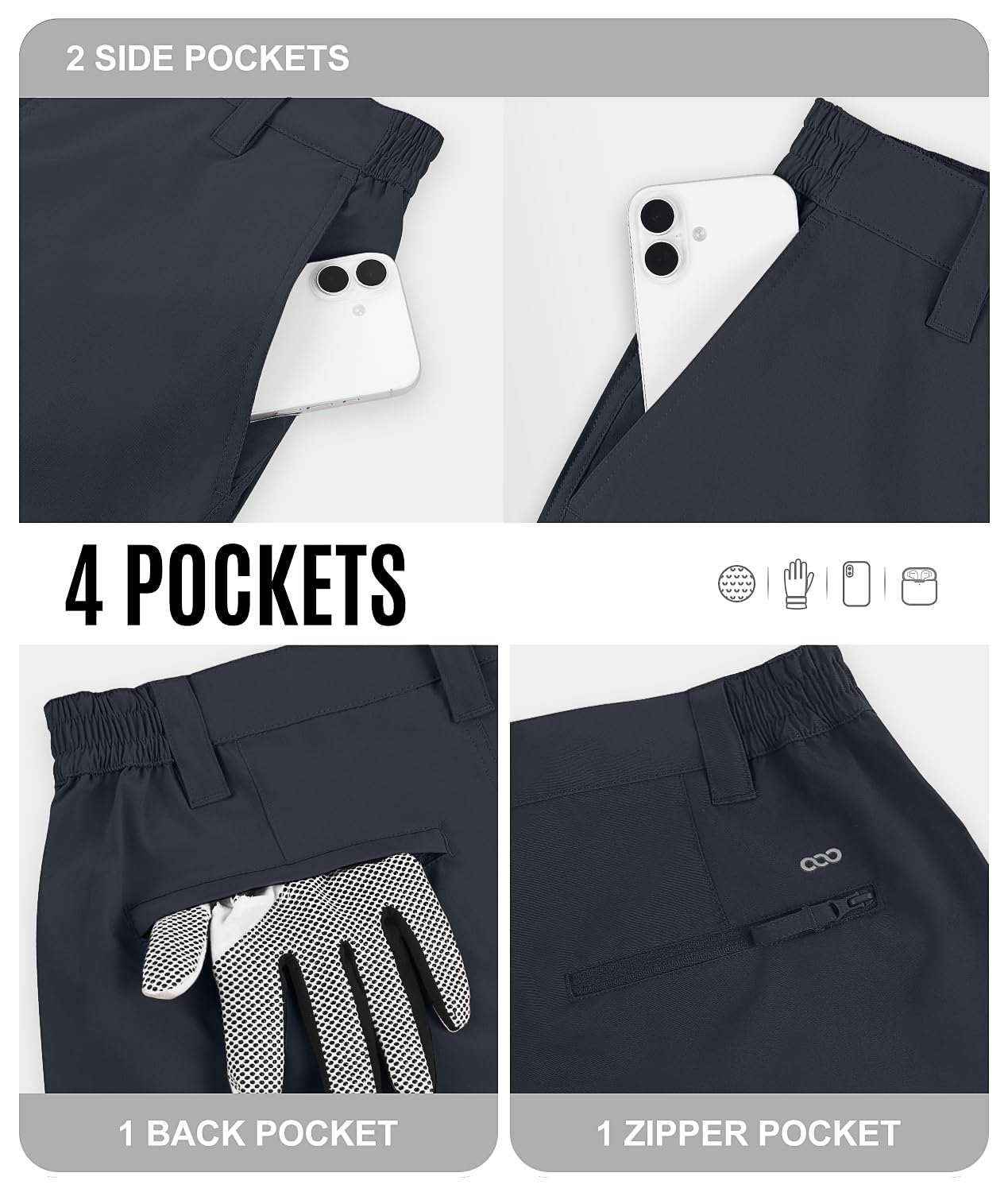 33,000ft Mens Golf Shorts 9 inch Inseam Quick Dry Elastic Waist Classic-Fit Drawstring Dress Shorts Hiking Fishing Business