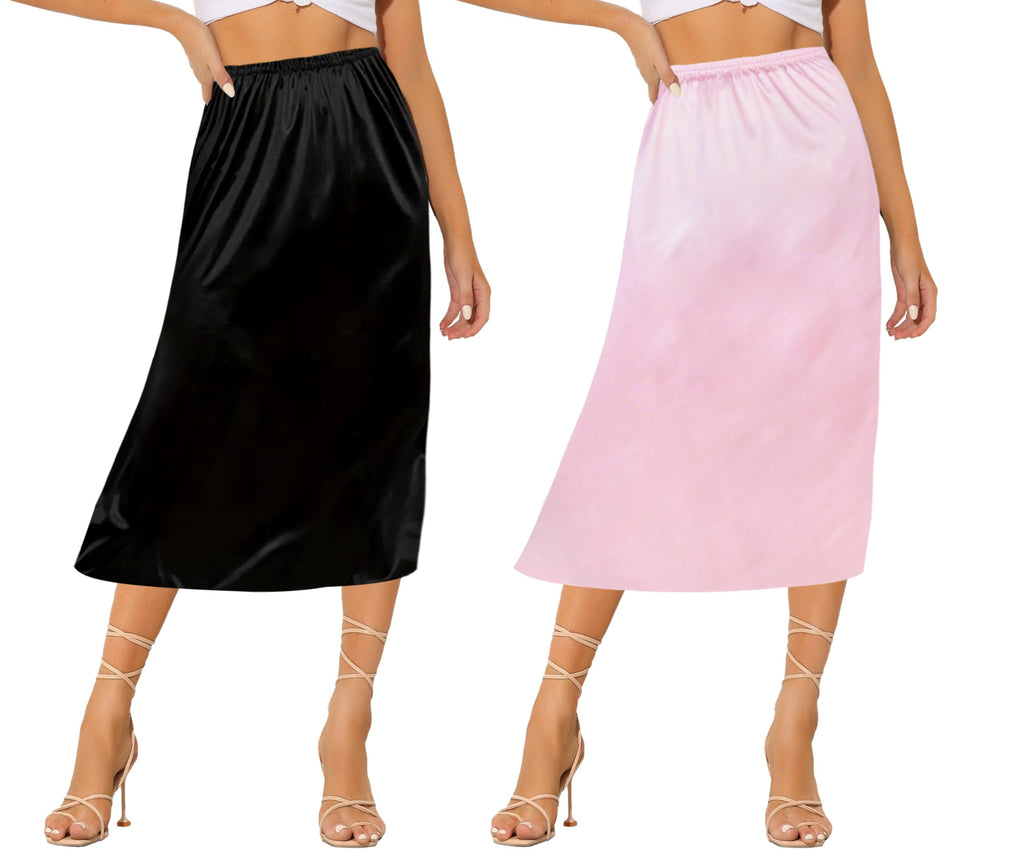 Ellames Women's 2 Pieces Half Slips for Under Dresses Satin Long Underskirt Half Slip Shirt Skirt Extender