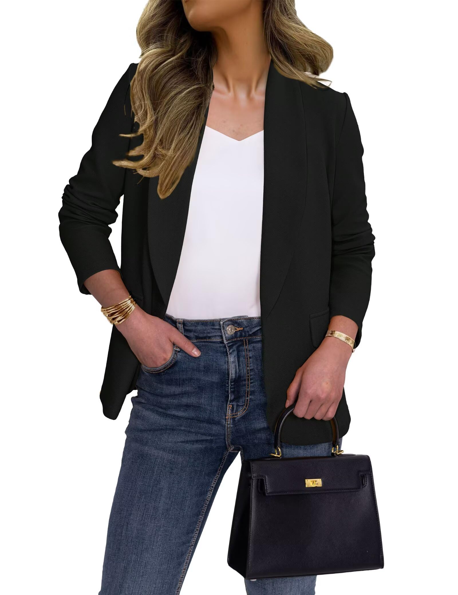 Ahlaray Women's Blazer Business Casual Lapel Collar Long Sleeve Open Front Work Office Suit Jackets Blazer, S-XL