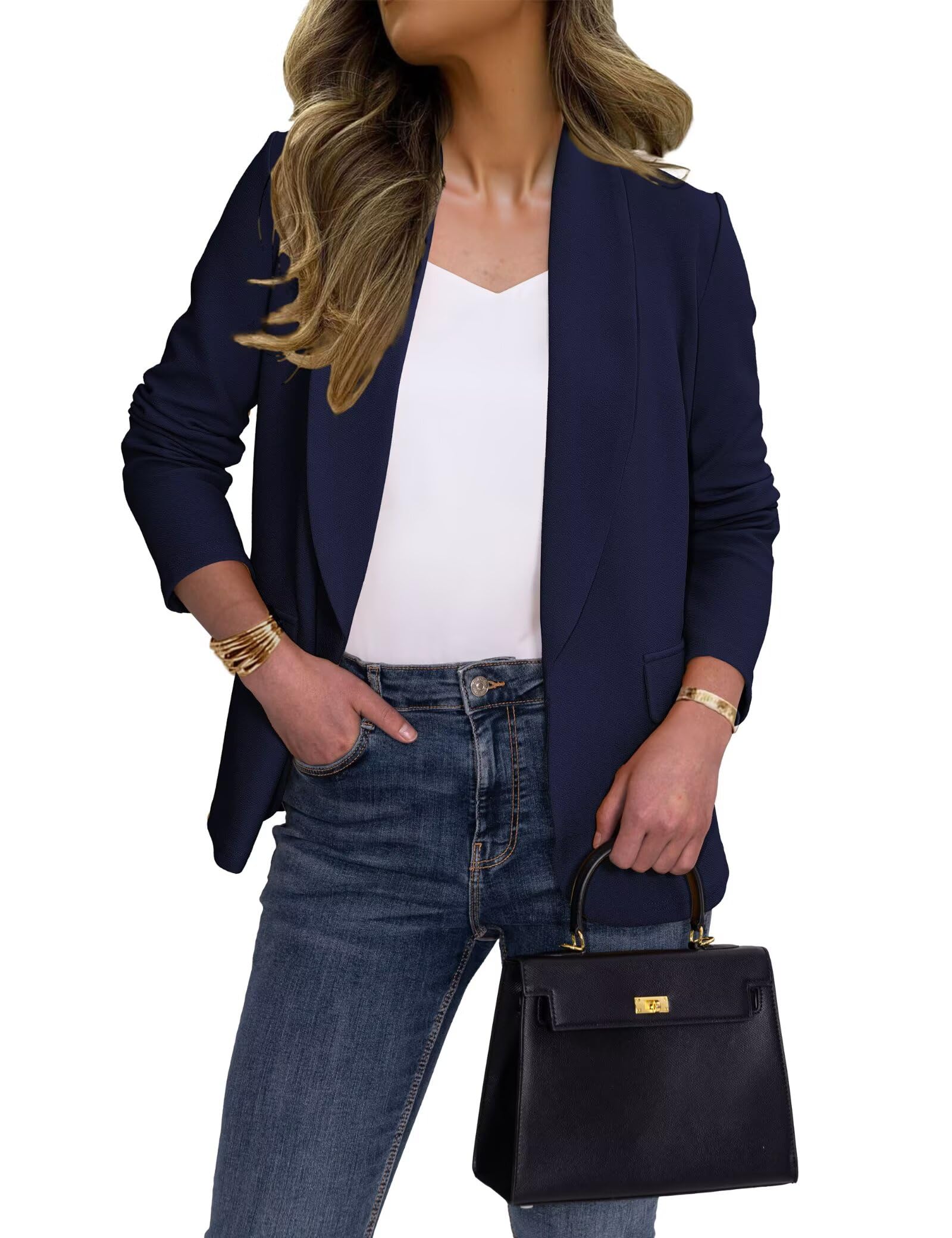 Ahlaray Women's Blazer Business Casual Lapel Collar Long Sleeve Open Front Work Office Suit Jackets Blazer, S-XL