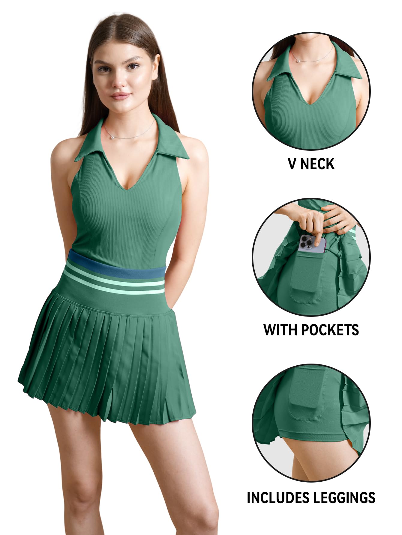 Women's 2 Piece Tennis Skirt Set Pleated Golf Dress with Built-in Shorts & Pockets Athletic Workout Outfits