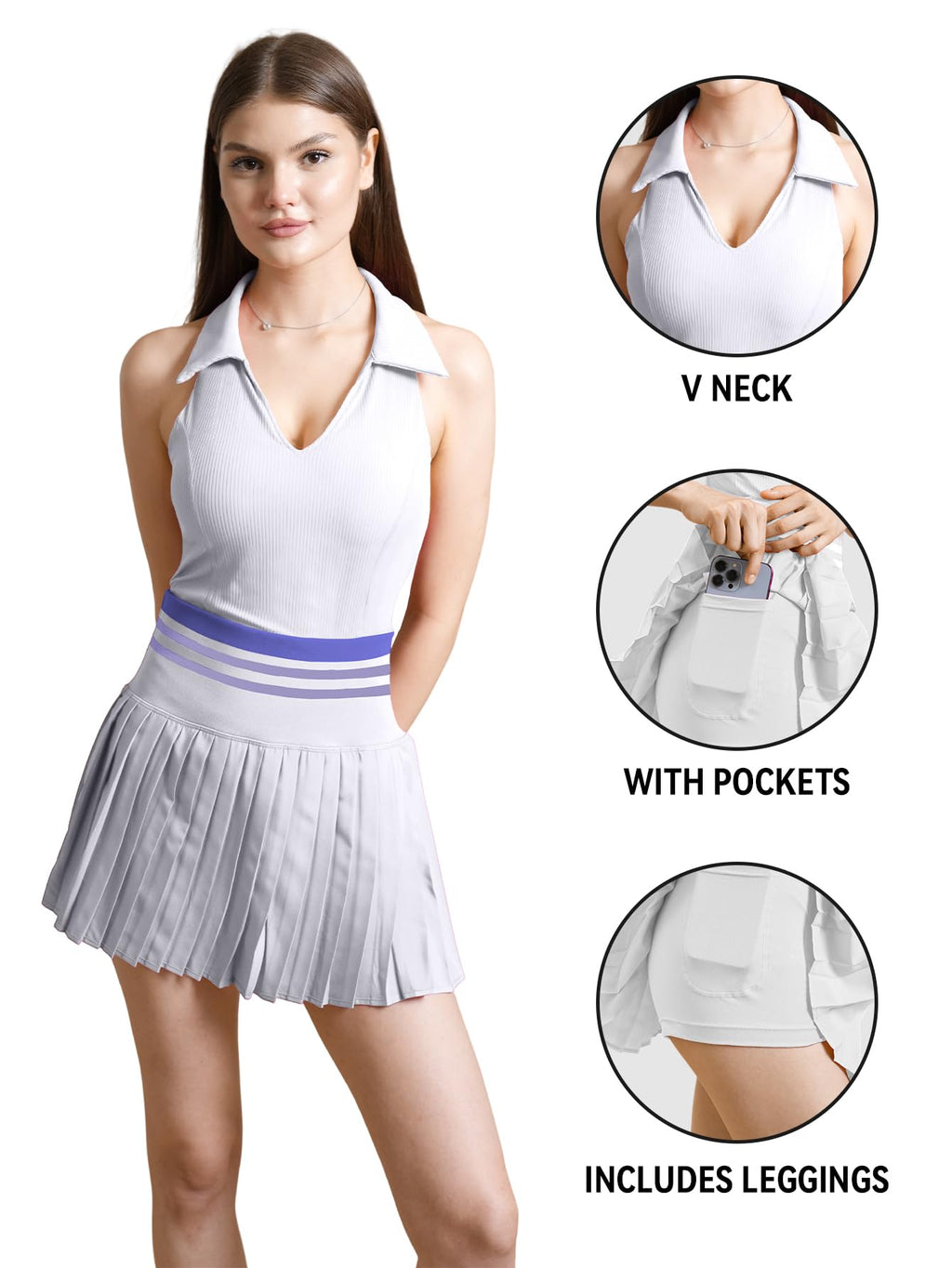 Women's 2 Piece Tennis Skirt Set Pleated Golf Dress with Built-in Shorts & Pockets Athletic Workout Outfits