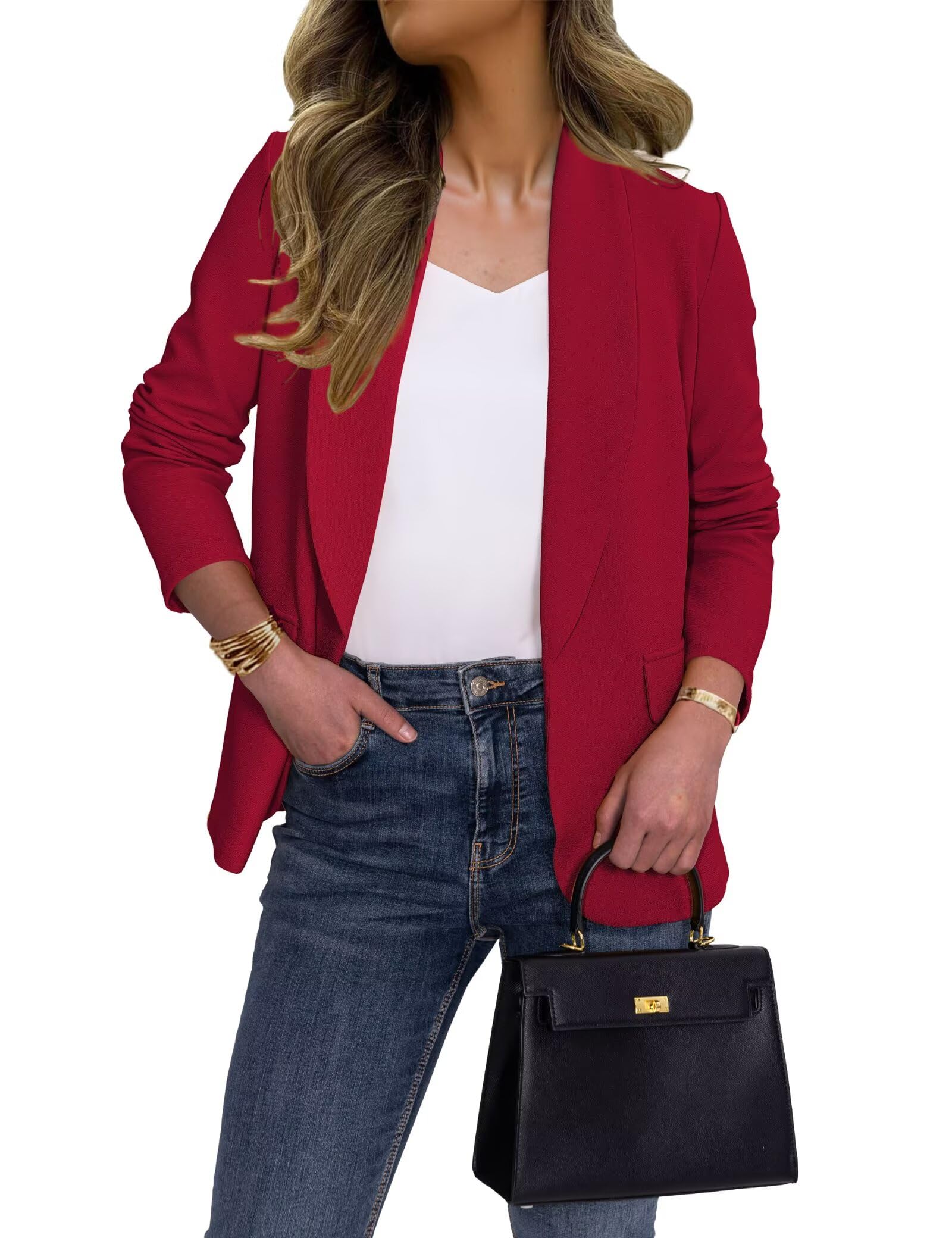 Ahlaray Women's Blazer Business Casual Lapel Collar Long Sleeve Open Front Work Office Suit Jackets Blazer, S-XL