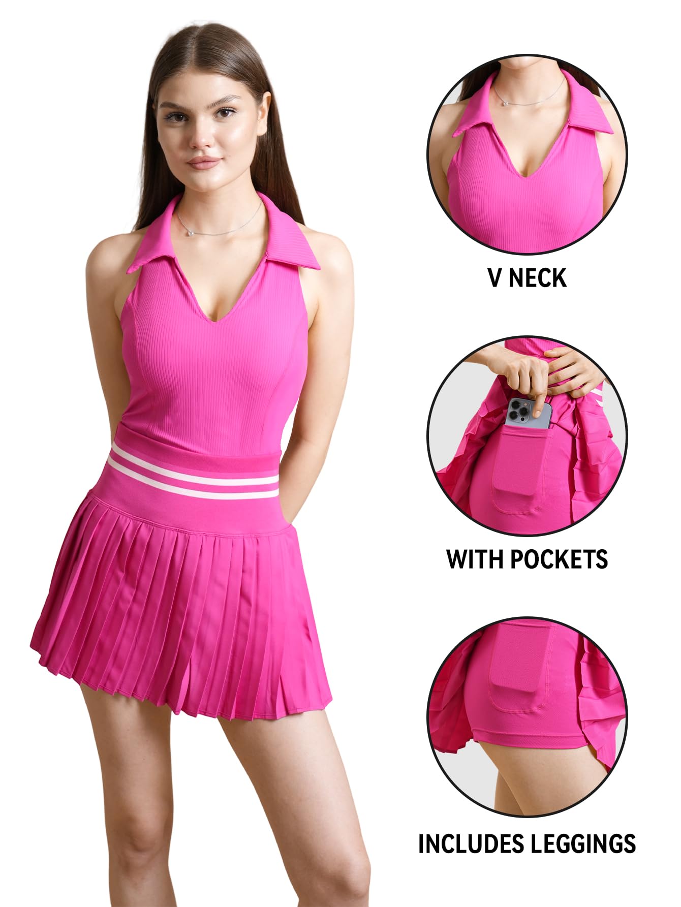 Women's 2 Piece Tennis Skirt Set Pleated Golf Dress with Built-in Shorts & Pockets Athletic Workout Outfits
