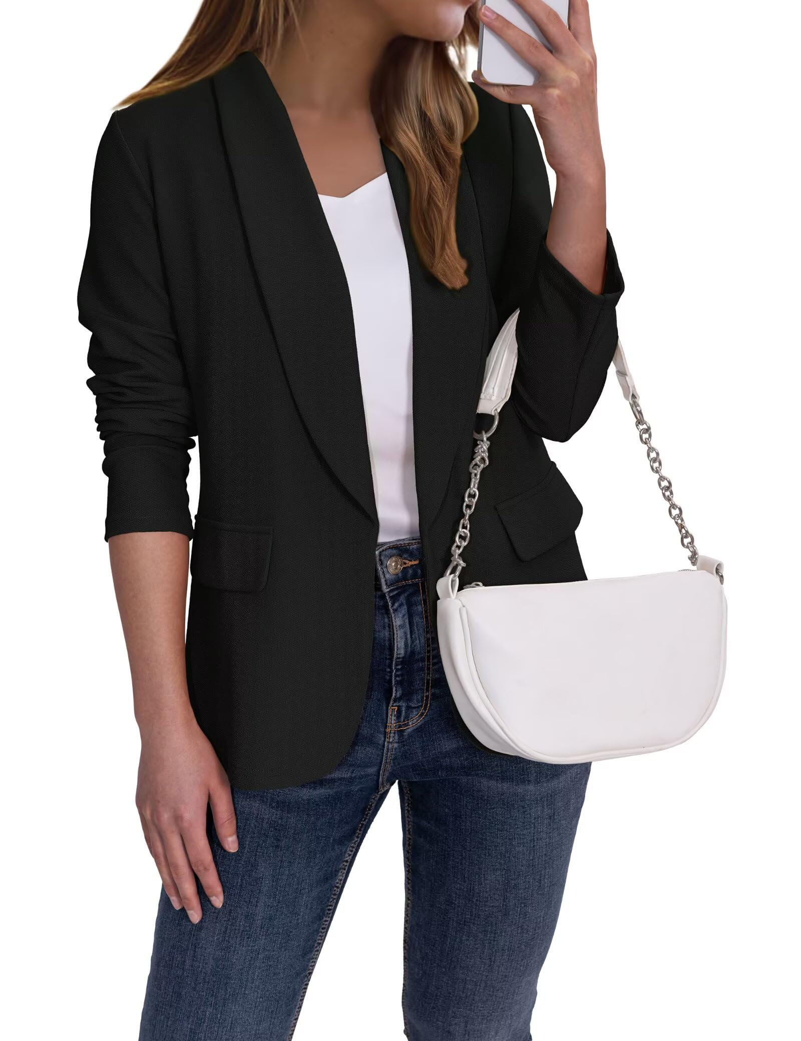 Ahlaray Women's Blazer Business Casual Lapel Collar Long Sleeve Open Front Work Office Suit Jackets Blazer, S-XL