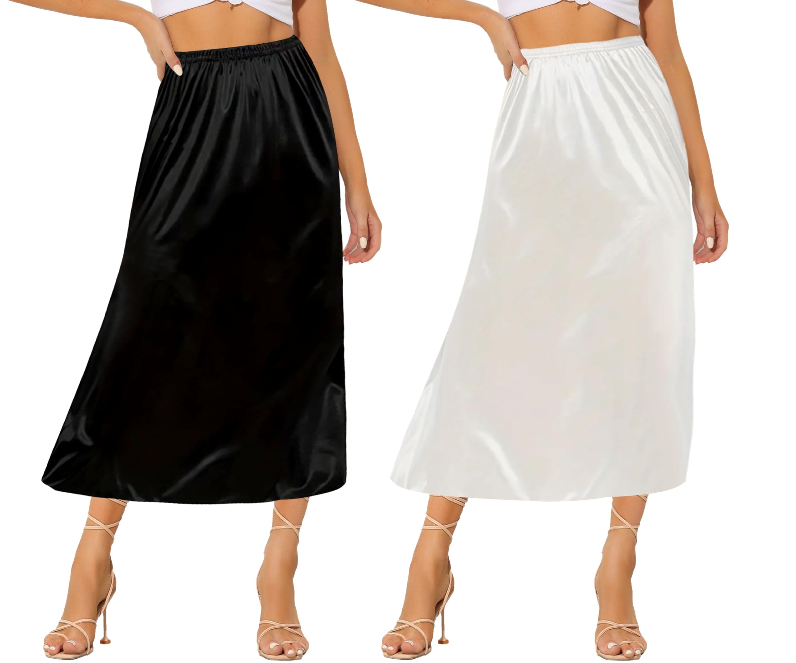 Ellames Women's 2 Pieces Half Slips for Under Dresses Satin Long Underskirt Half Slip Shirt Skirt Extender