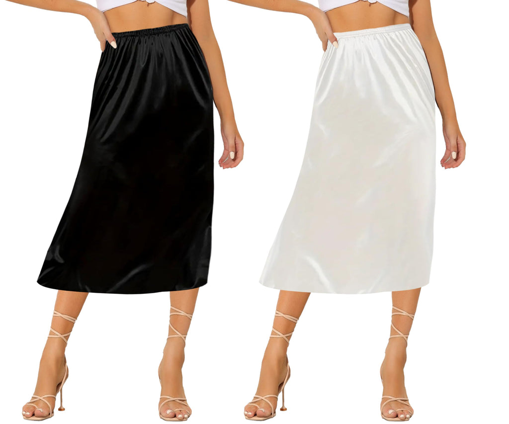 Ellames Women's 2 Pieces Half Slips for Under Dresses Satin Long Underskirt Half Slip Shirt Skirt Extender