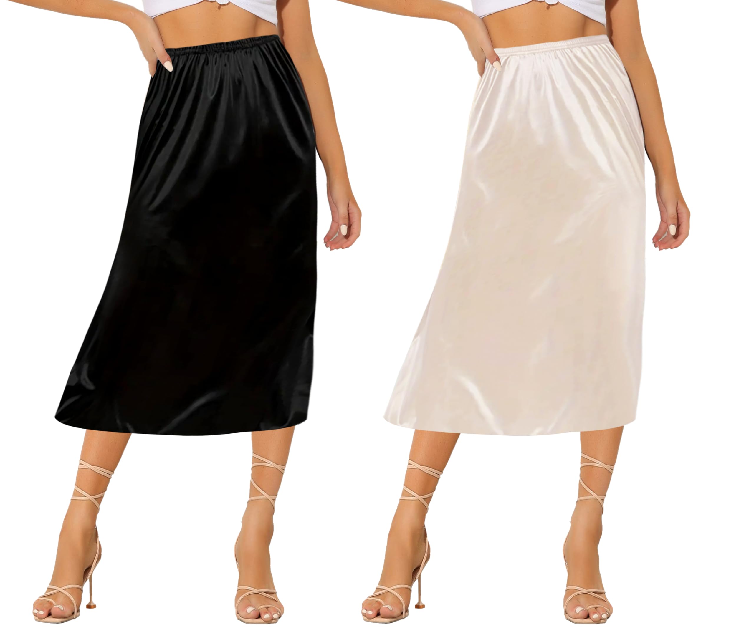 Ellames Women's 2 Pieces Half Slips for Under Dresses Satin Long Underskirt Half Slip Shirt Skirt Extender