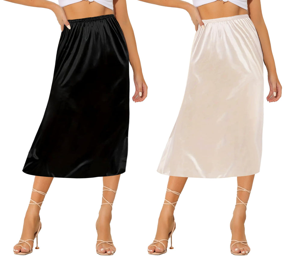 Ellames Women's 2 Pieces Half Slips for Under Dresses Satin Long Underskirt Half Slip Shirt Skirt Extender