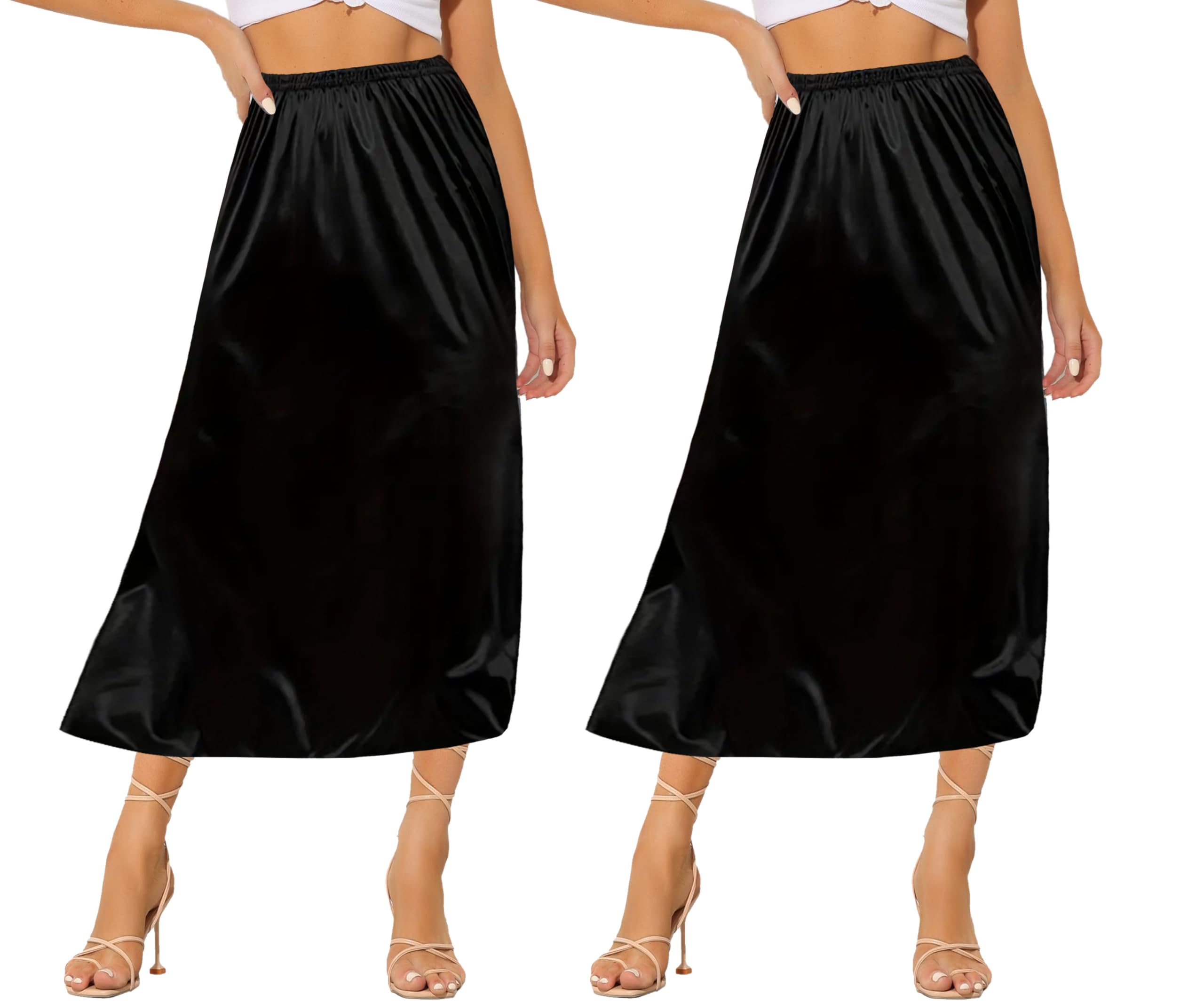 Ellames Women's 2 Pieces Half Slips for Under Dresses Satin Long Underskirt Half Slip Shirt Skirt Extender