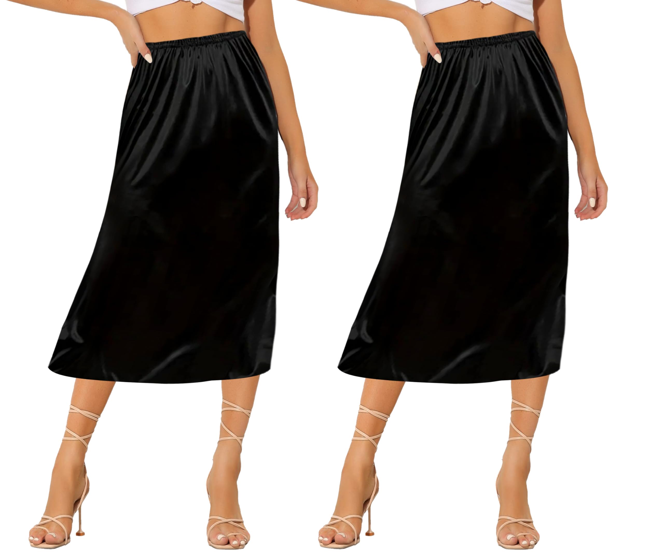 Ellames Women's 2 Pieces Half Slips for Under Dresses Satin Long Underskirt Half Slip Shirt Skirt Extender