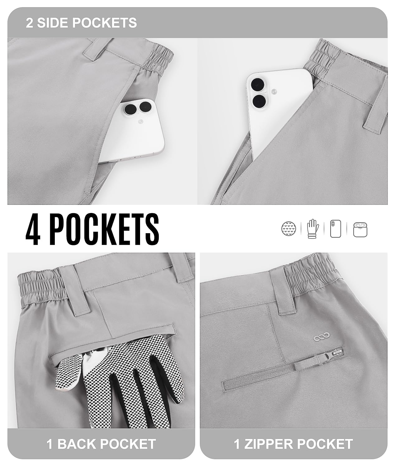 33,000ft Mens Golf Shorts 9 inch Inseam Quick Dry Elastic Waist Classic-Fit Drawstring Dress Shorts Hiking Fishing Business