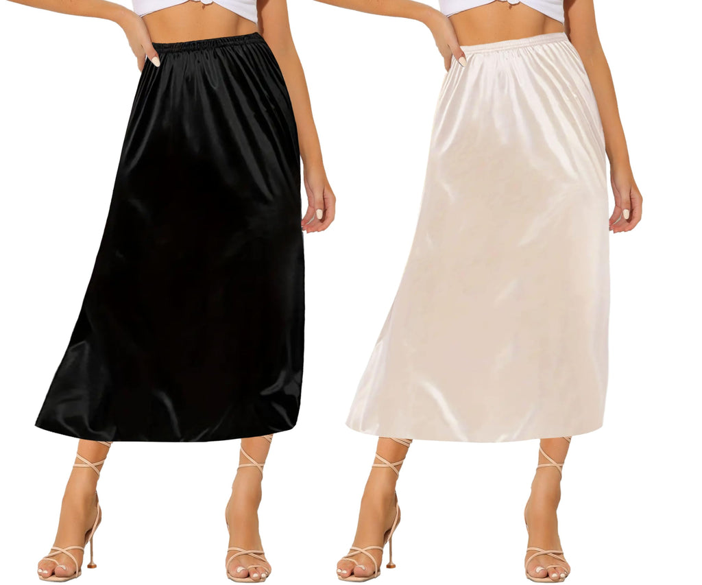 Ellames Women's 2 Pieces Half Slips for Under Dresses Satin Long Underskirt Half Slip Shirt Skirt Extender