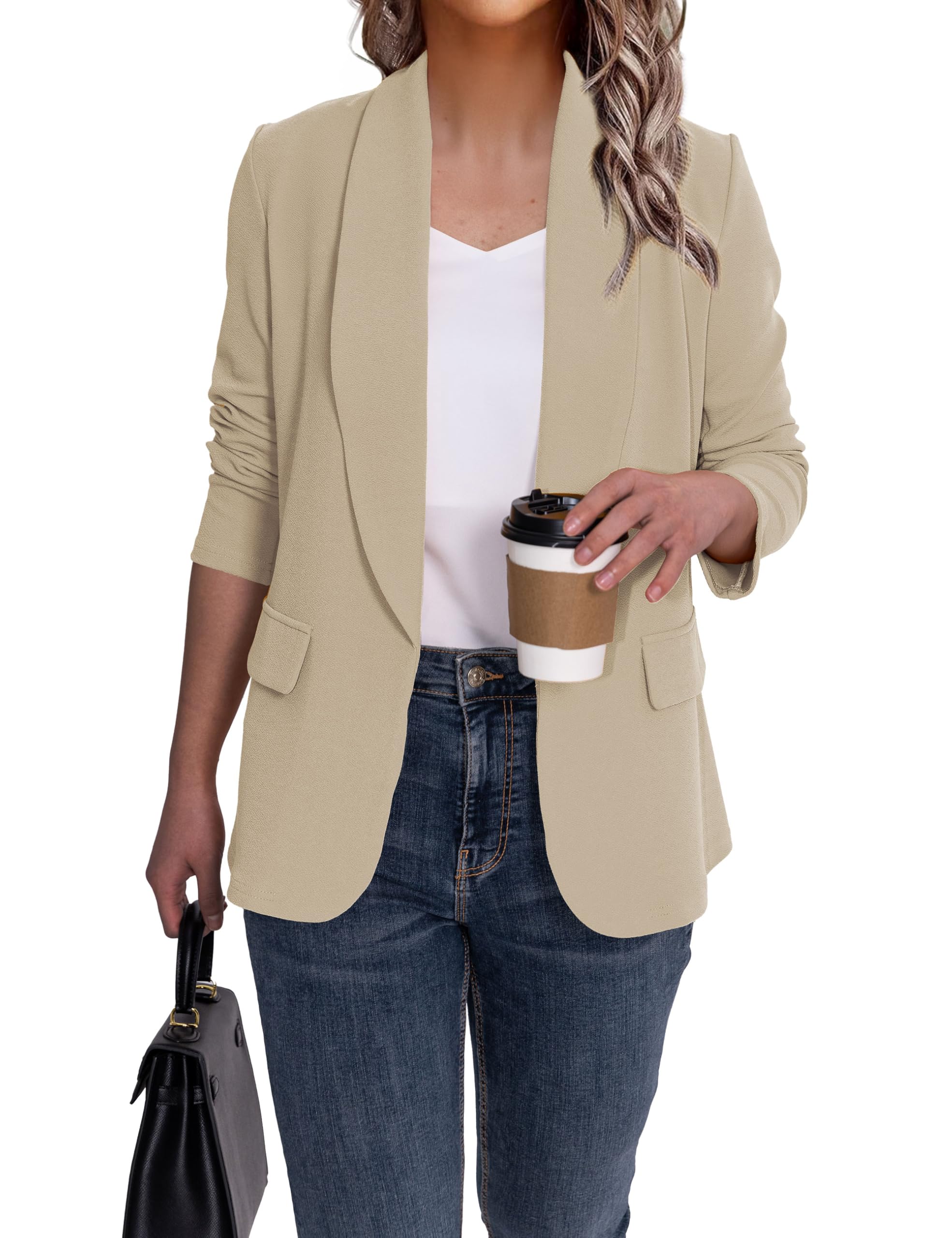 Ahlaray Women's Blazer Business Casual Lapel Collar Long Sleeve Open Front Work Office Suit Jackets Blazer, S-XL