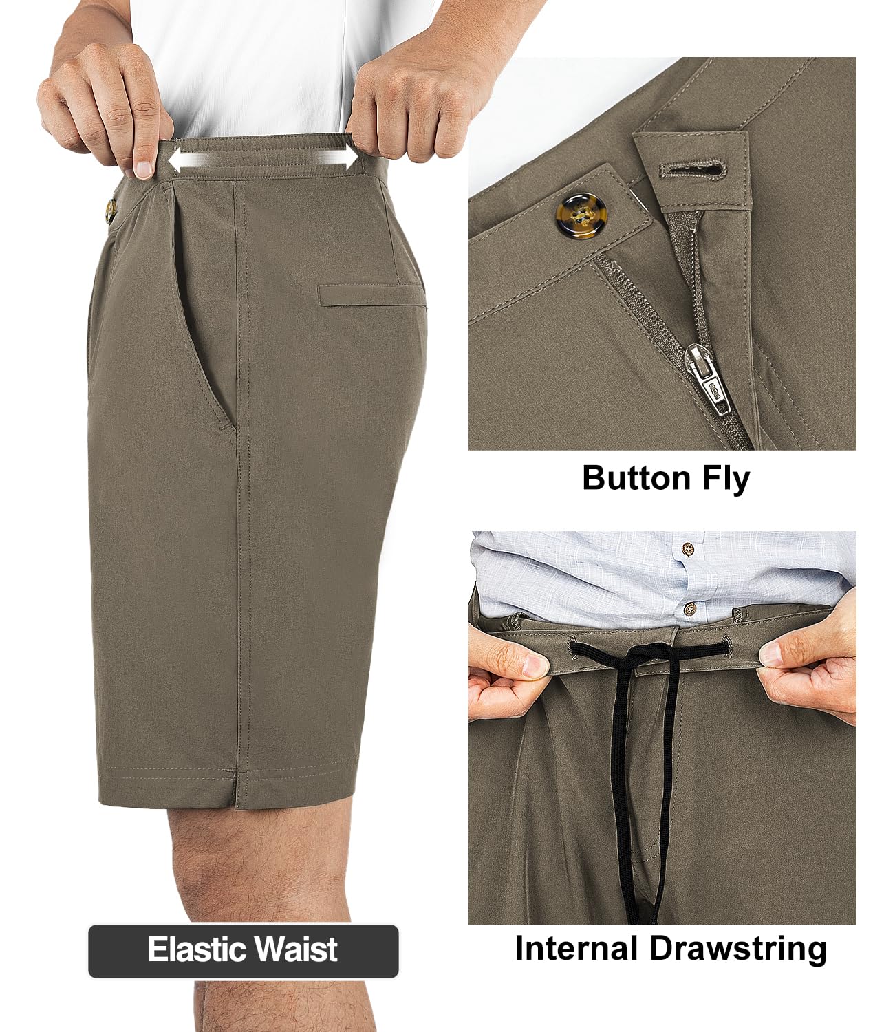 33,000ft Mens Golf Shorts 9 inch Inseam Quick Dry Elastic Waist Classic-Fit Drawstring Dress Shorts Hiking Fishing Business