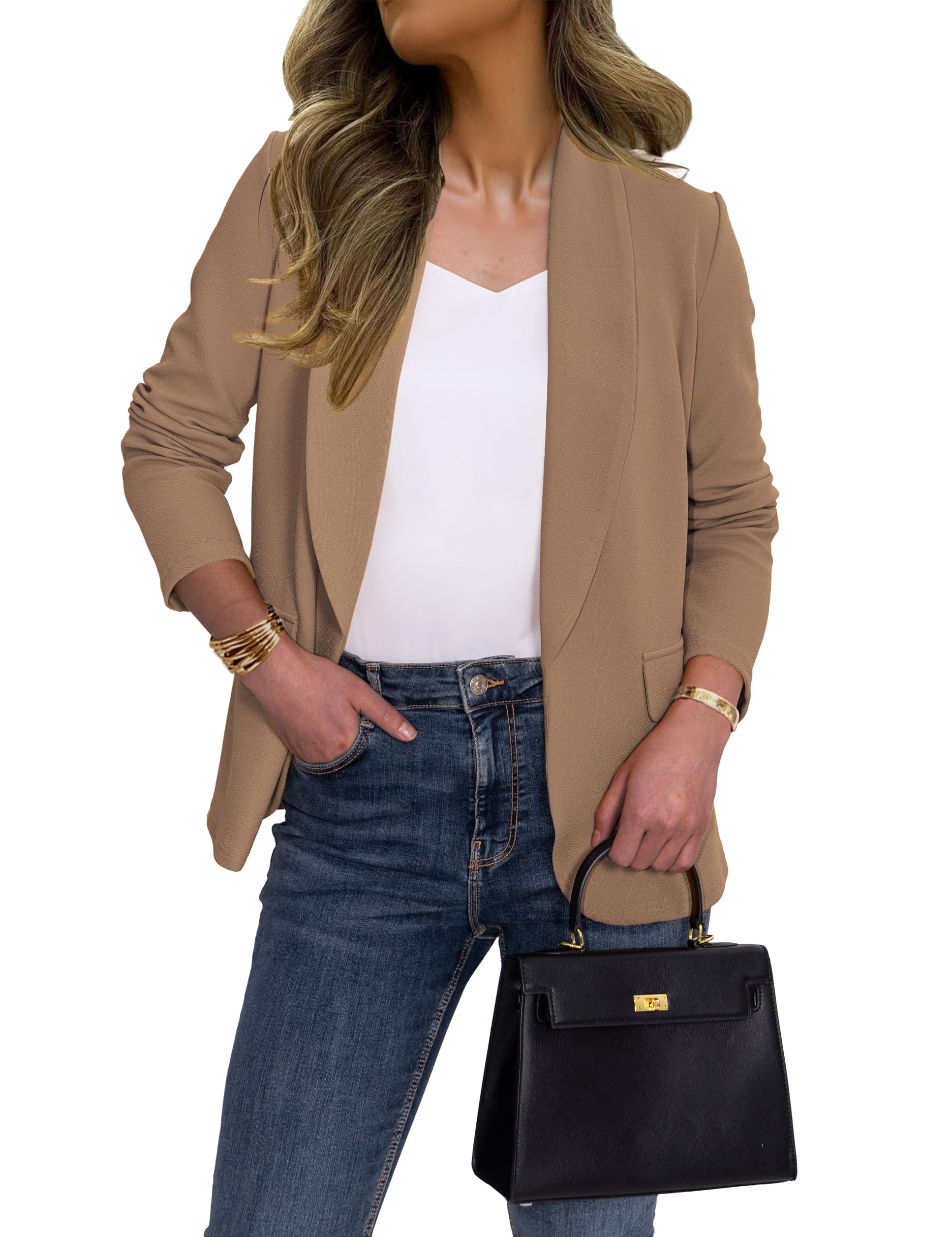 Ahlaray Women's Blazer Business Casual Lapel Collar Long Sleeve Open Front Work Office Suit Jackets Blazer, S-XL