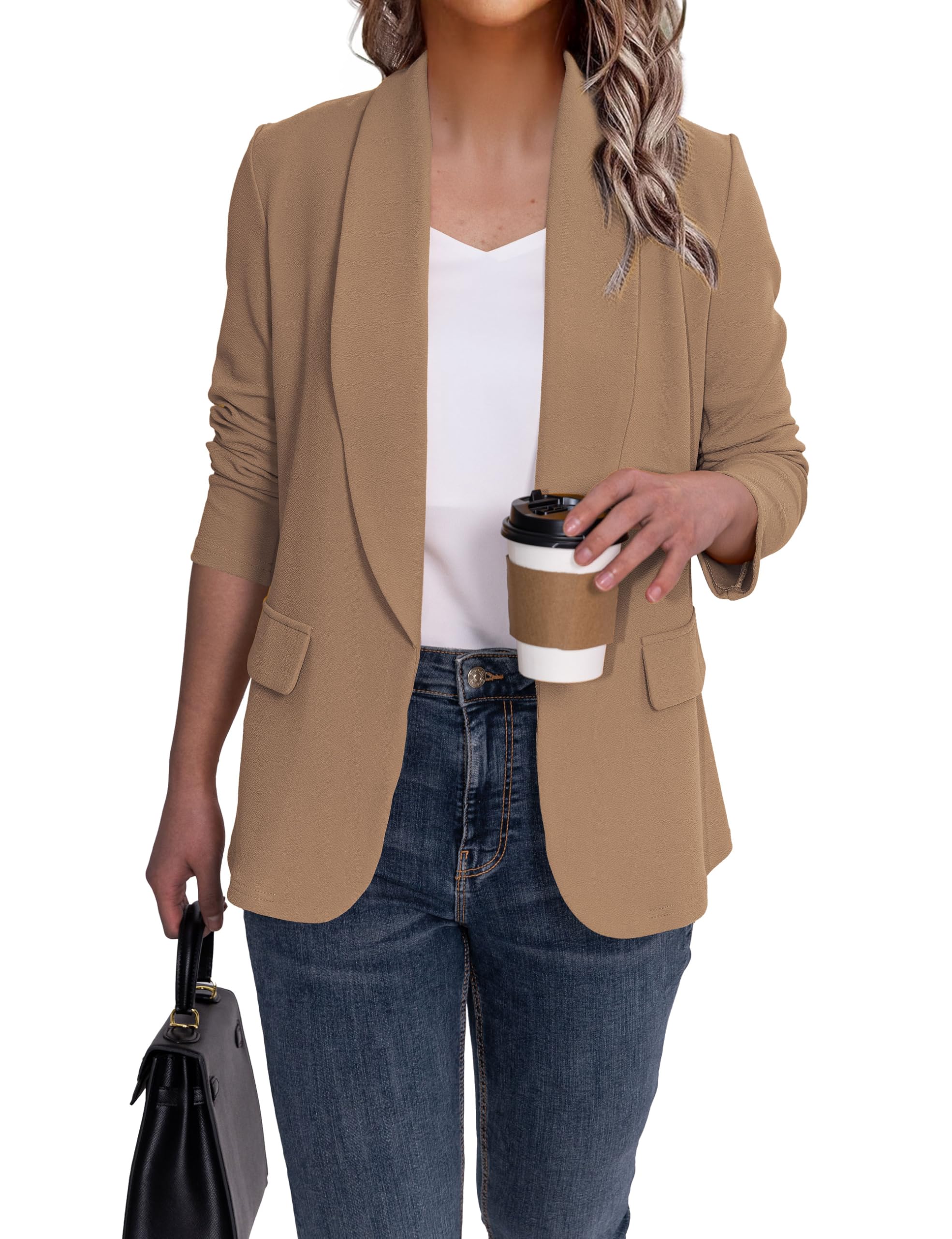 Ahlaray Women's Blazer Business Casual Lapel Collar Long Sleeve Open Front Work Office Suit Jackets Blazer, S-XL
