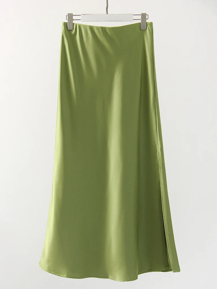 Satin Side-Slit Elegant Maxi Skirt