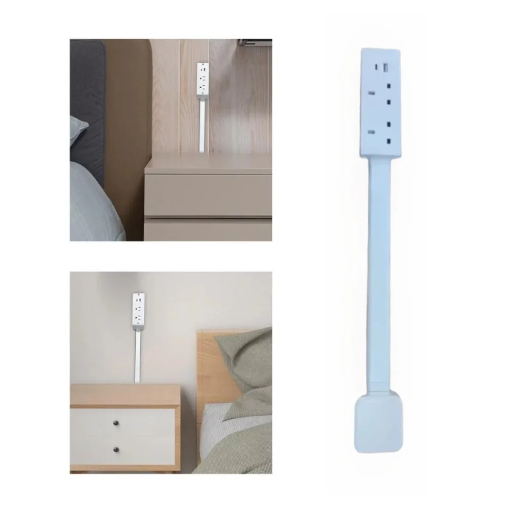 Rotates 180° Electrical Outlet Extender Adjustable Length White Flat Plug Power Strip Punch-free Power Socket Expander