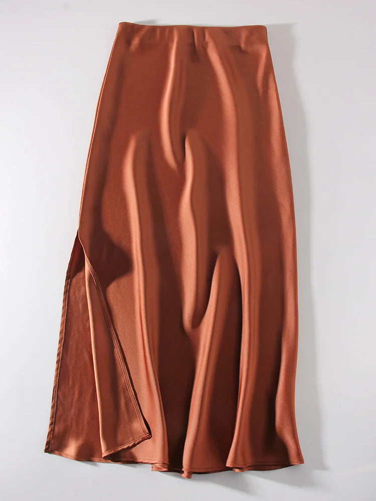 Satin Side-Slit Elegant Maxi Skirt