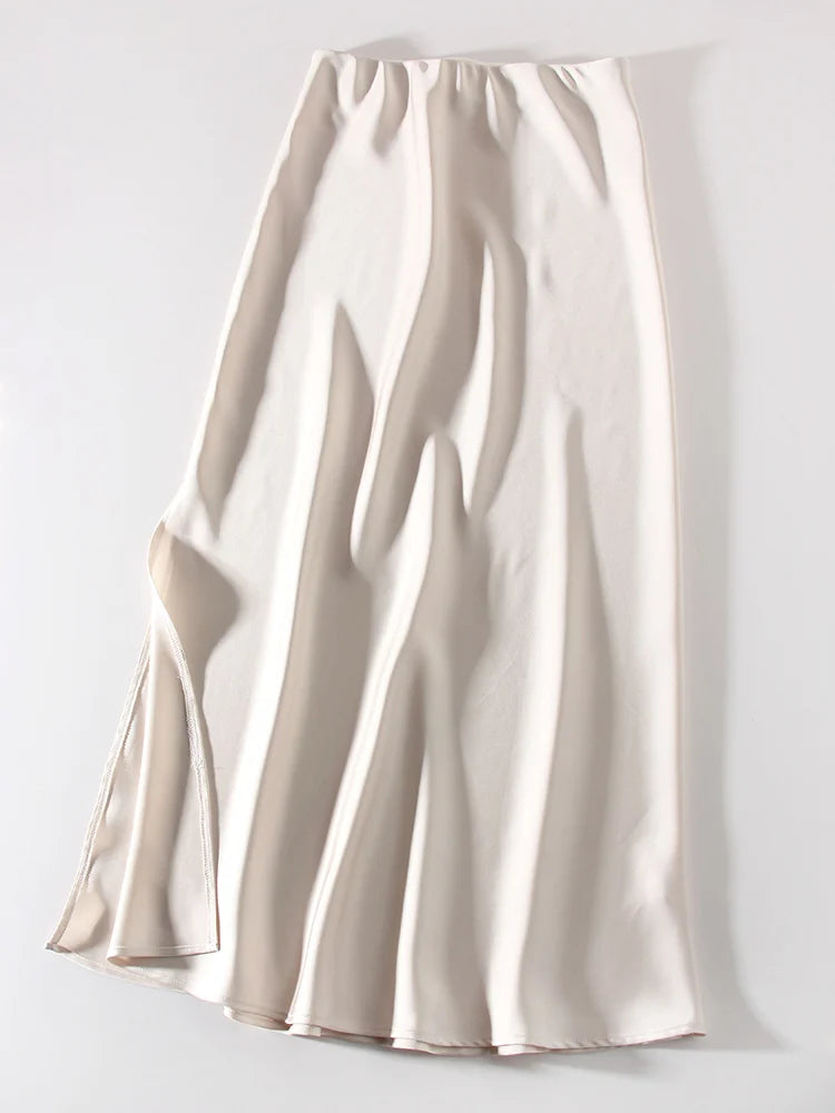 Satin Side-Slit Elegant Maxi Skirt