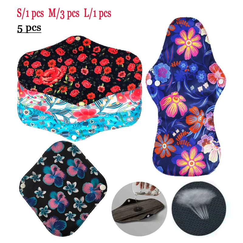 5/10pcs Reusable Menstrual Pad Female Breathable Heavy Flow Bamboo Charcoal Washable Sanitary Napkin Women Cloth Sanitary Napkin