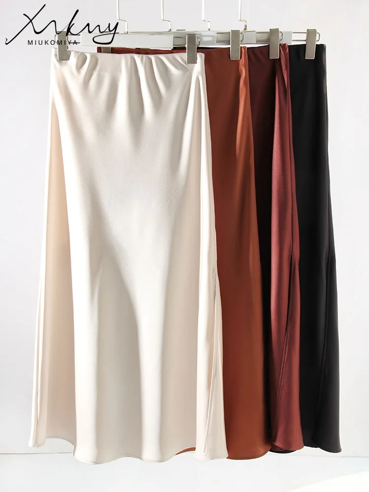 Satin Side-Slit Elegant Maxi Skirt