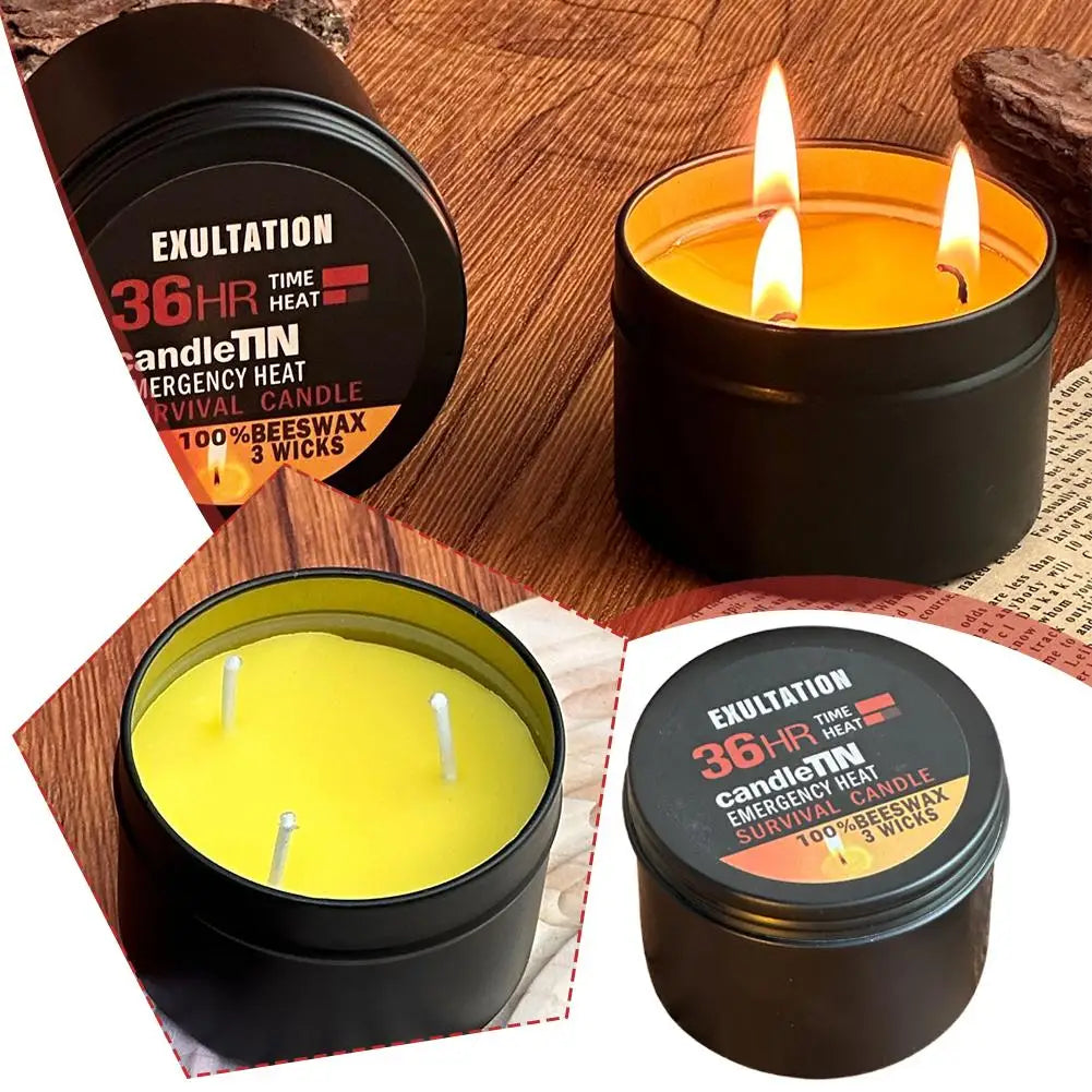 1/2/3pcs Emergency Candle 36 Hour 3 Wick Long Lasting Beeswax Survival Candle with Aroma for Home Camping Fishing
