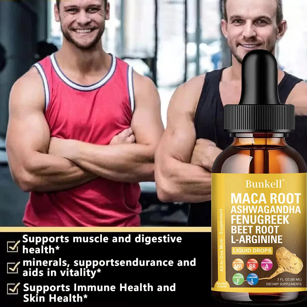 Organic Maca Root Liquid Drops with Ashwagandha, Fenugreek, Beet Root and L-Arginine Liquid Multivitamin for Women and Men