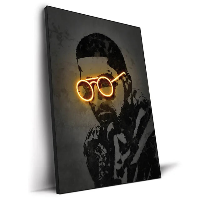 Abstract Neon Design Rapper Star Posters 2Pac Hip Hop Singers Wall Art Pictures Graffiti Canvas Painting Home Room Bar Decor