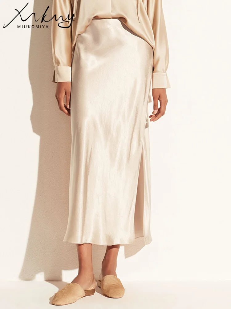 Satin Side-Slit Elegant Maxi Skirt
