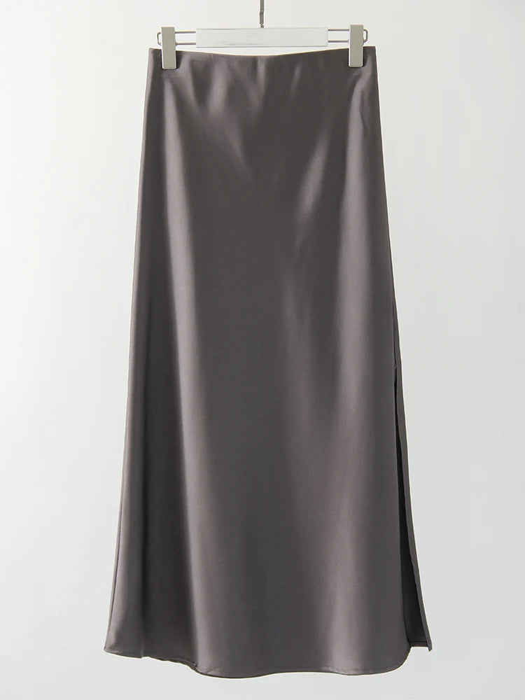 Satin Side-Slit Elegant Maxi Skirt