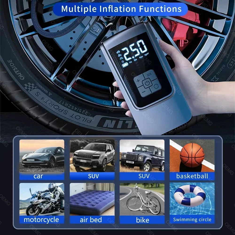 Wireless Car Air Pump Portable Air Compressor Electric Tire Inflator with LCD Digital Display for Car Motorcycles Bicycle Ball