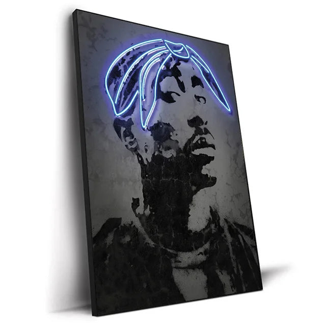 Abstract Neon Design Rapper Star Posters 2Pac Hip Hop Singers Wall Art Pictures Graffiti Canvas Painting Home Room Bar Decor