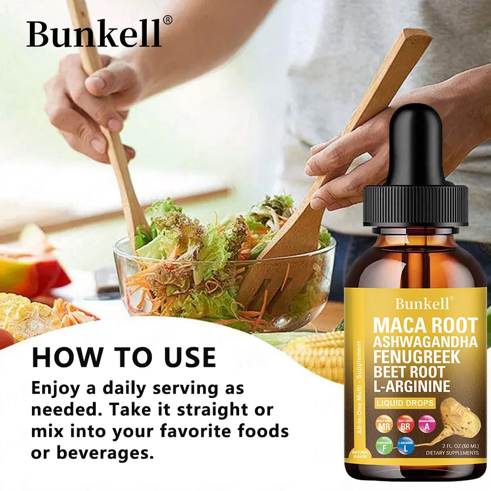 Organic Maca Root Liquid Drops with Ashwagandha, Fenugreek, Beet Root and L-Arginine Liquid Multivitamin for Women and Men