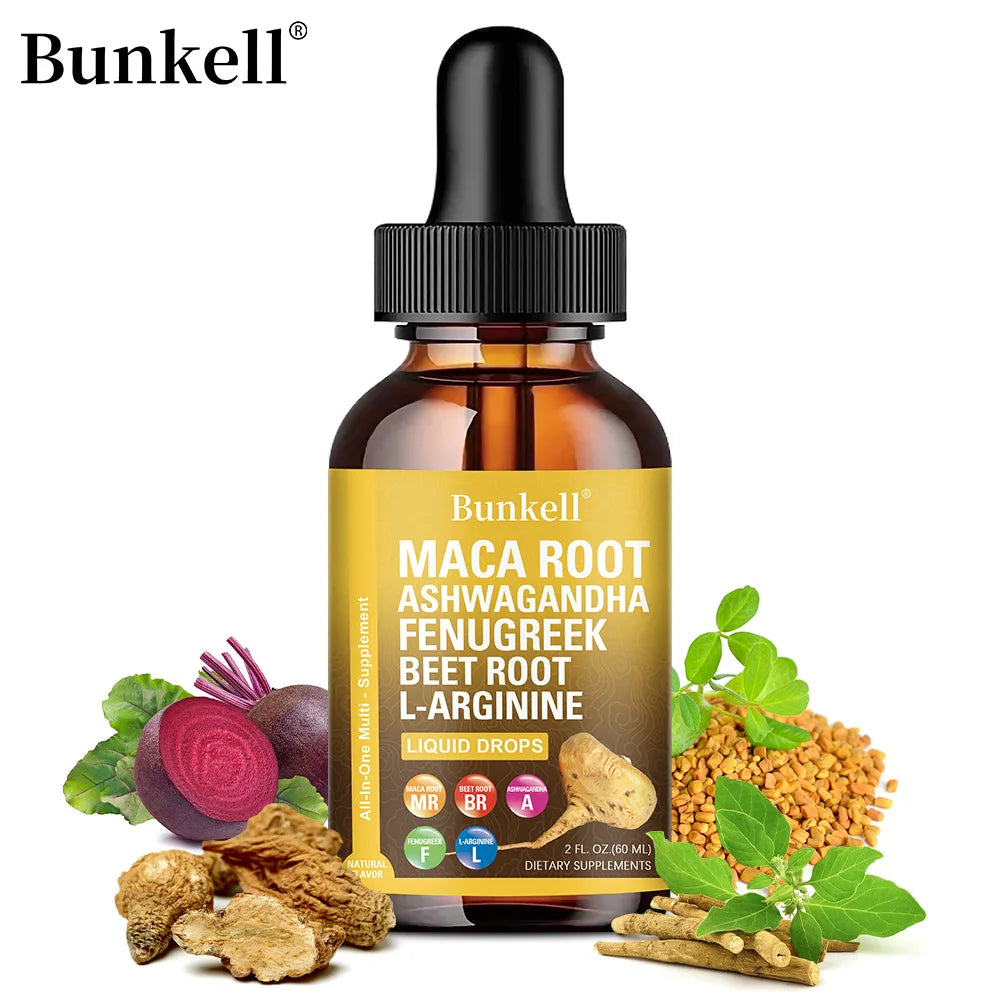 Organic Maca Root Liquid Drops with Ashwagandha, Fenugreek, Beet Root and L-Arginine Liquid Multivitamin for Women and Men