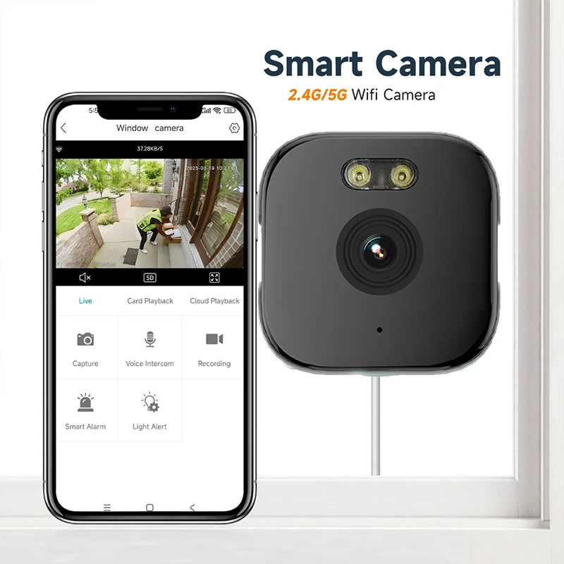 Window Camera Replaces Outdoor Cameras 2.4/5GHz WiFi Camera 3MP Resolution Full-Color Night Vision Through Window Mini Camera