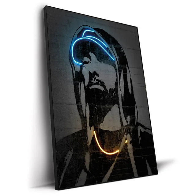 Abstract Neon Design Rapper Star Posters 2Pac Hip Hop Singers Wall Art Pictures Graffiti Canvas Painting Home Room Bar Decor