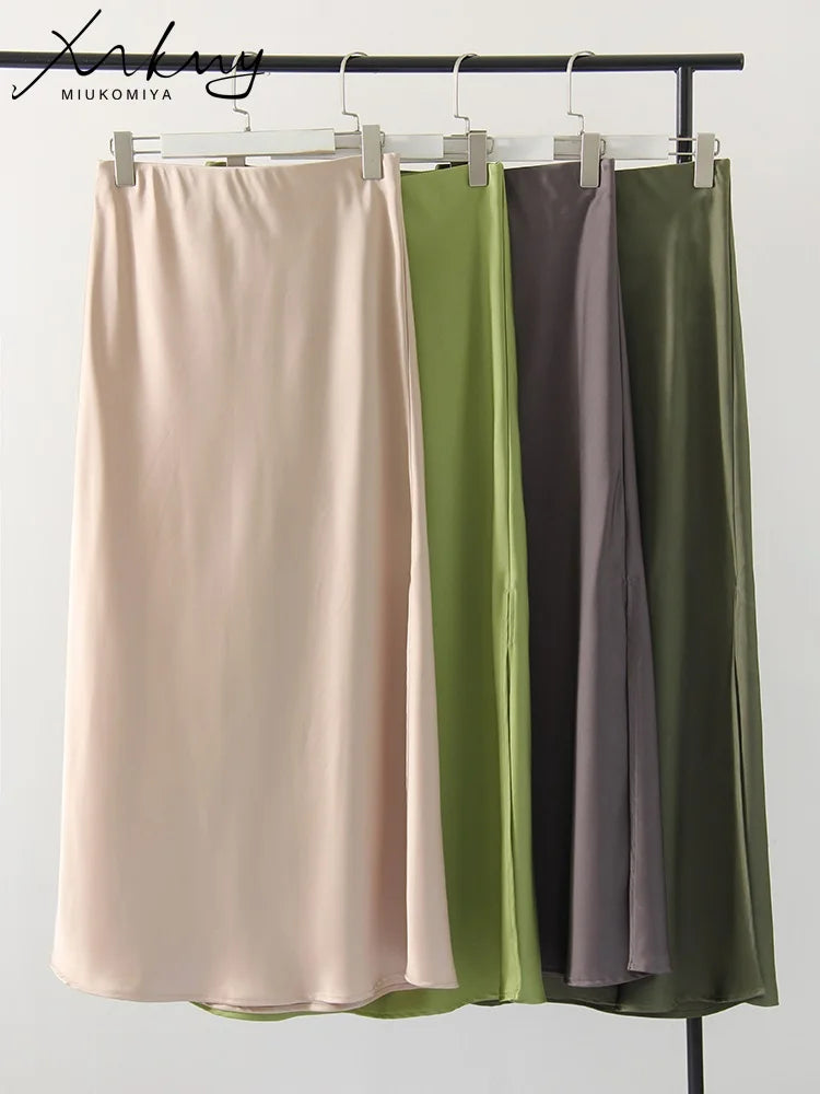 Satin Side-Slit Elegant Maxi Skirt