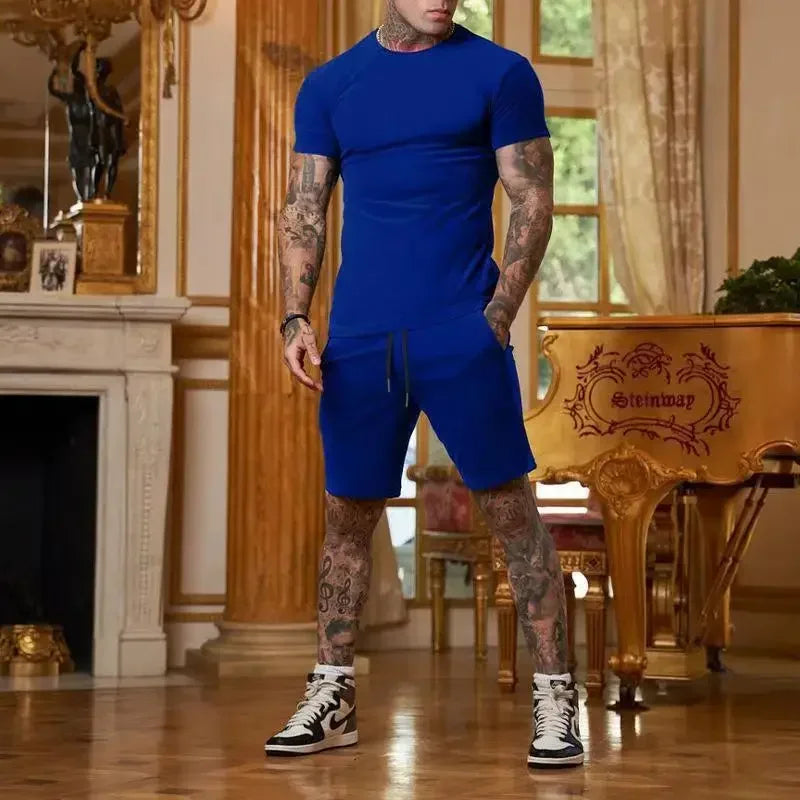 Fashionable and casual summer outdoor sports suit men's breathable T-shirt shorts casual and fashionable two-piece set tracksuit