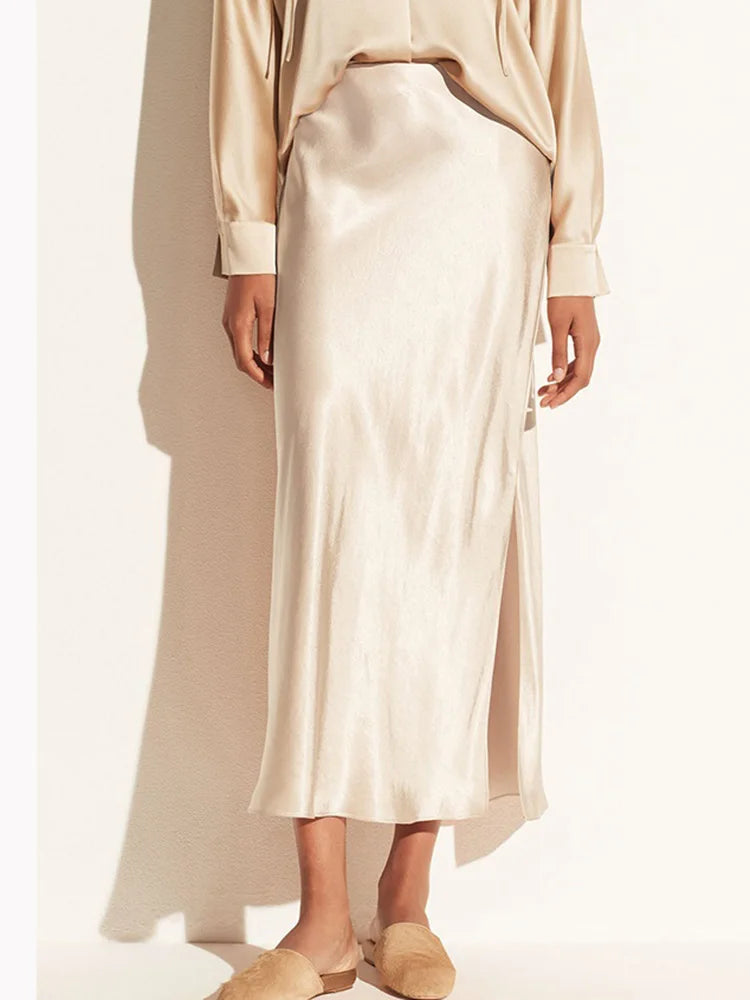 Satin Side-Slit Elegant Maxi Skirt