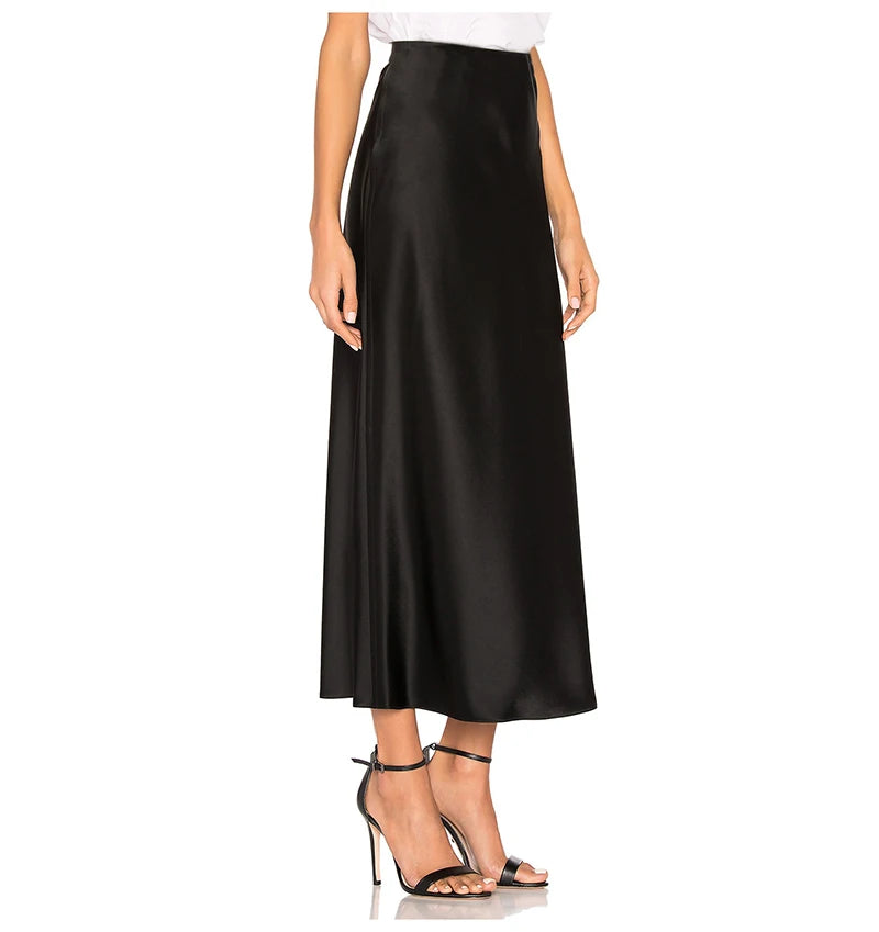 Satin Side-Slit Elegant Maxi Skirt