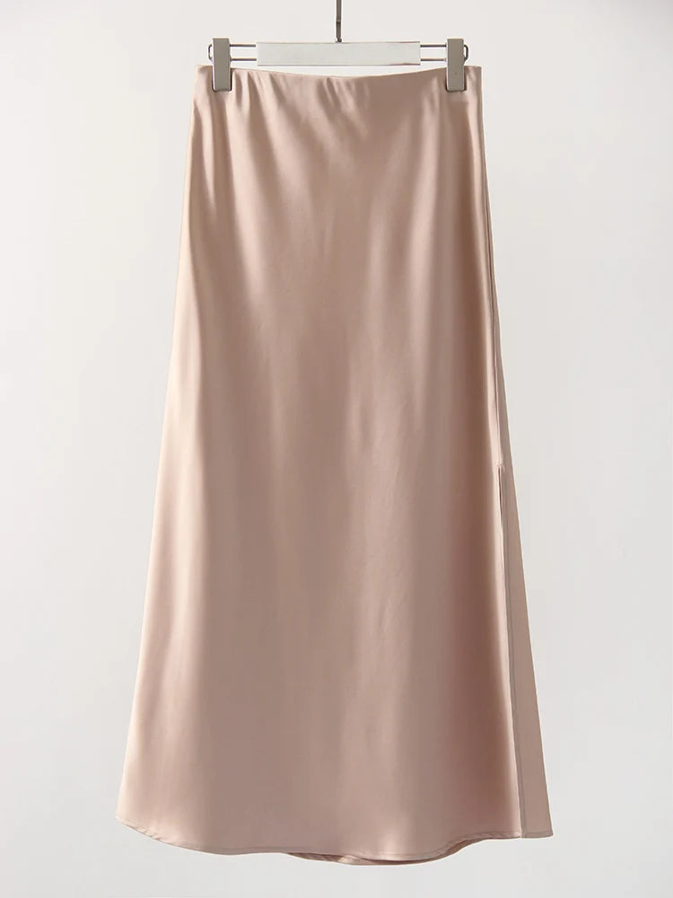 Satin Side-Slit Elegant Maxi Skirt
