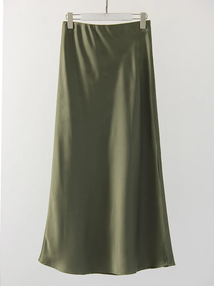 Satin Side-Slit Elegant Maxi Skirt